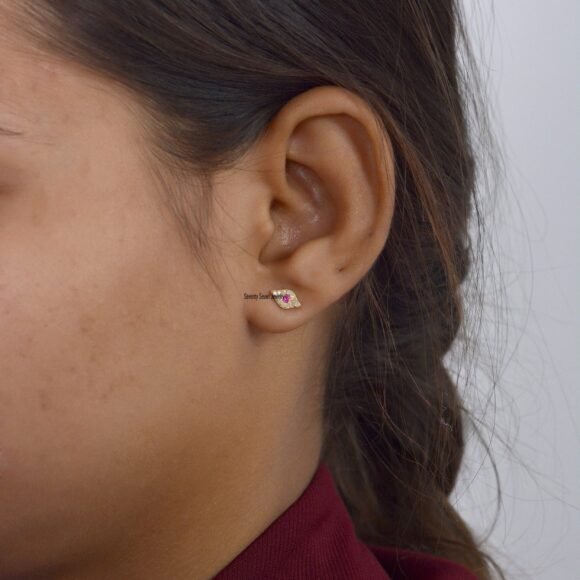 14k Gold Evil Eye Stud Earrings, Ruby Eye Studs, Diamond Evil Eyes Studs