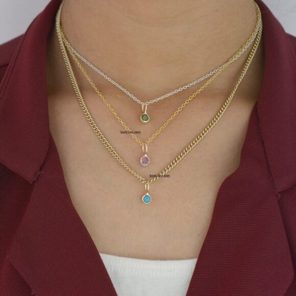 Tiny Drop 14K Gold Pendant, Gold Gemstone Tiny Drop Charms