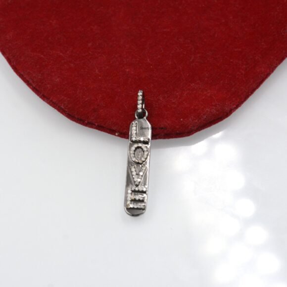 Diamond 925 Silver Love Vertical Charms, Diamond Love Bar Vertical Necklace - Image 6
