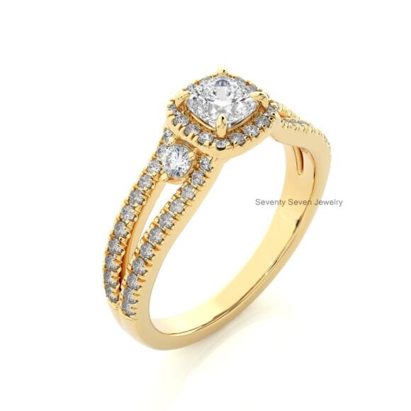 9K/14K Gold Cushion Cut Engagement Ring, 9K Moissanite Engagement Ring