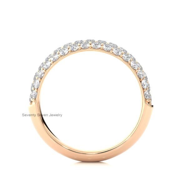 14K Gold Pave Set Moissanite Wide Ring, Three Rows Stacking Ring - Image 7