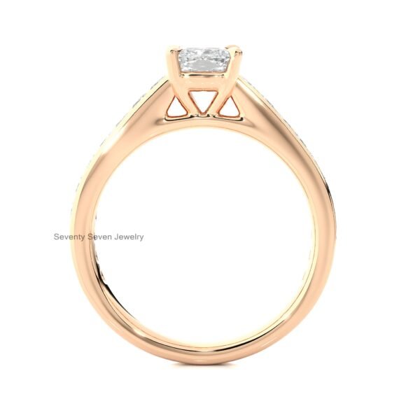 9K/14K Gold Moissanite Wedding Ring, Pave Set Side-Stone Moissanite Ring - Image 7