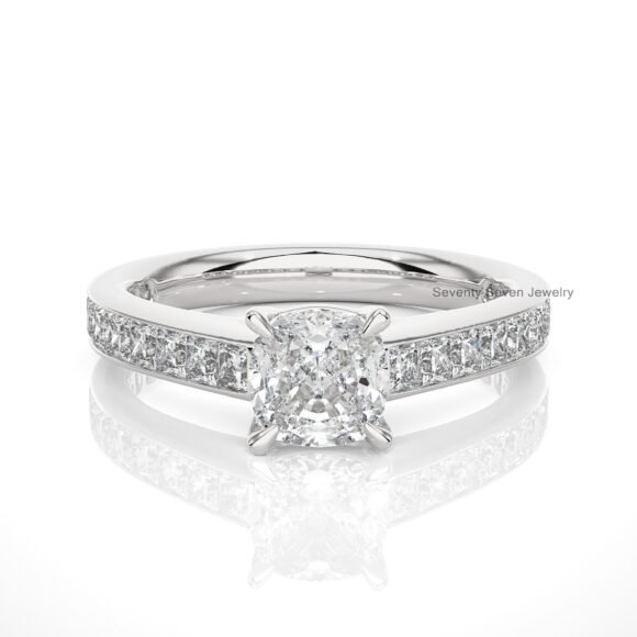9K/14K Gold Moissanite Wedding Ring, Pave Set Side-Stone Moissanite Ring - Image 9