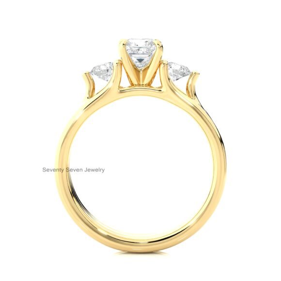 14K Gold Moissanite Three Stone Band Ring, Triple Stone Thick Ring - Image 2