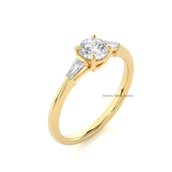 9K/14K Gold Trio Stone Moissanite Ring, Tapered Baguette Ring