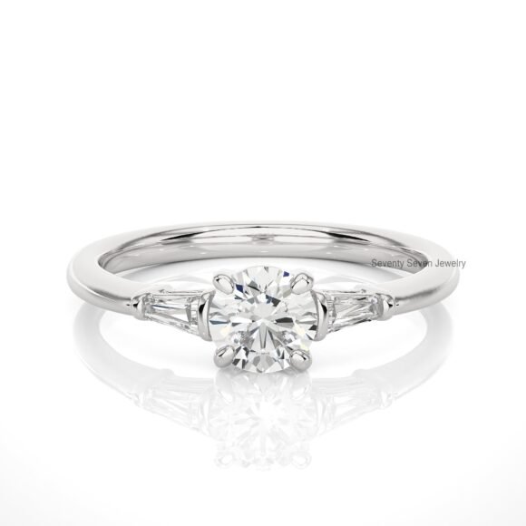 9K/14K Gold Trio Stone Moissanite Ring, Tapered Baguette Ring - Image 7