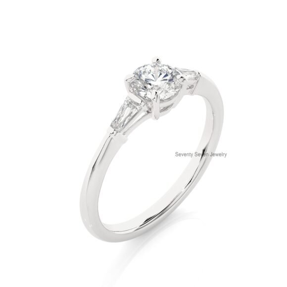 9K/14K Gold Trio Stone Moissanite Ring, Tapered Baguette Ring - Image 6