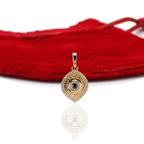 Solid Gold Evil Eye Pendant, 14K Gemstone Evil Eye Pendant - Image 3