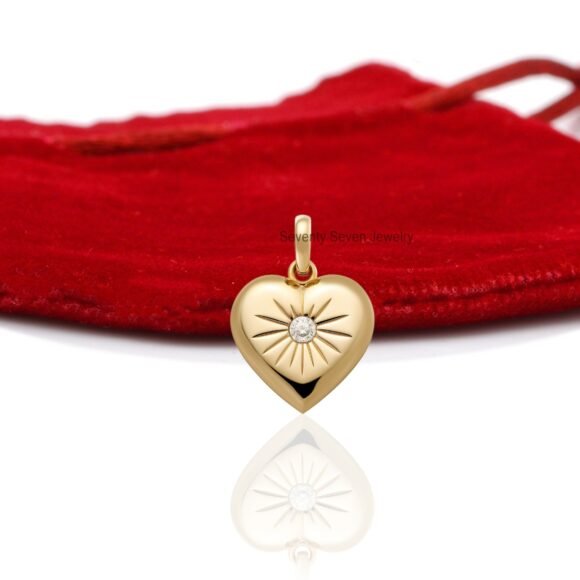 Solid 14K Gold Moissanite Heart Pendant, Heart Sunburst Pendant - Image 3