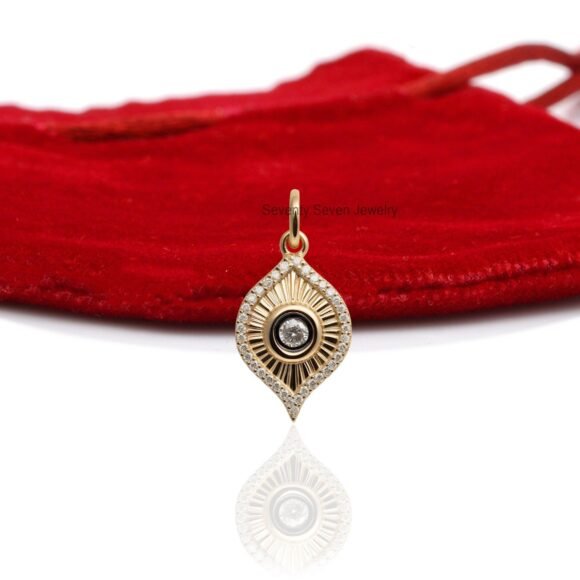 14K Gold Moissanite Evil Eye Pendant, Fluted Eye Pendant