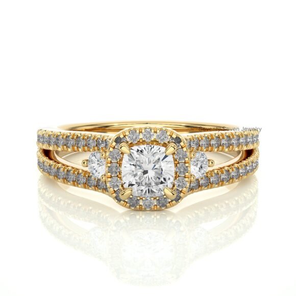 9K/14K Gold Cushion Cut Engagement Ring, 9K Moissanite Engagement Ring - Image 2