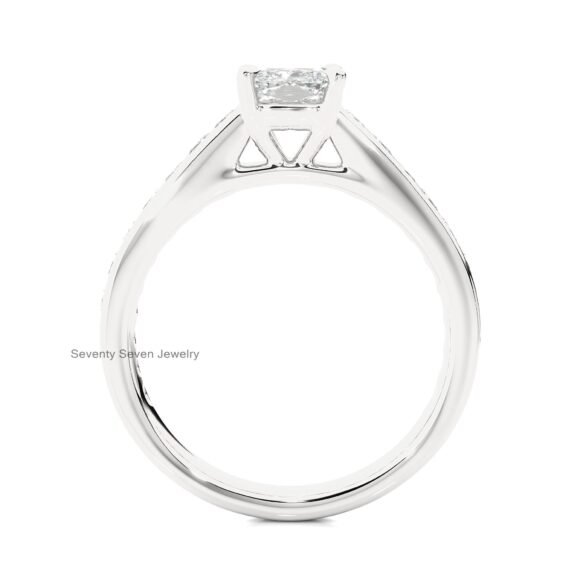 9K/14K Gold Moissanite Wedding Ring, Pave Set Side-Stone Moissanite Ring - Image 10