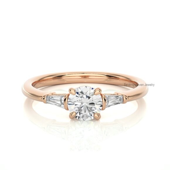 9K/14K Gold Trio Stone Moissanite Ring, Tapered Baguette Ring - Image 4