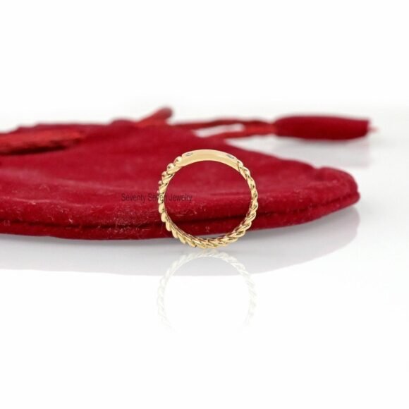 Diamond Curb Link Ring 14K Gold, Cuban Link Engagement Ring - Image 3