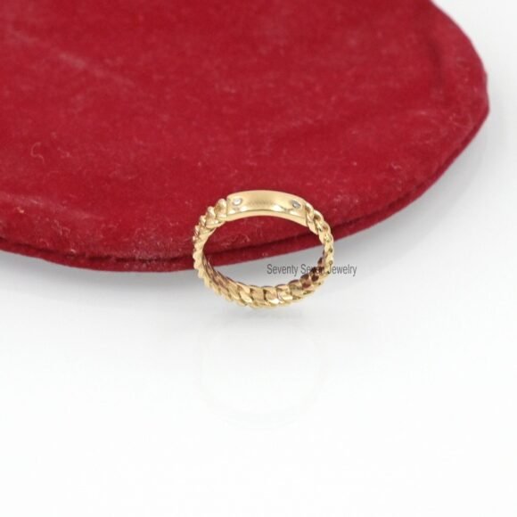 Diamond Curb Link Ring 14K Gold, Cuban Link Engagement Ring - Image 4