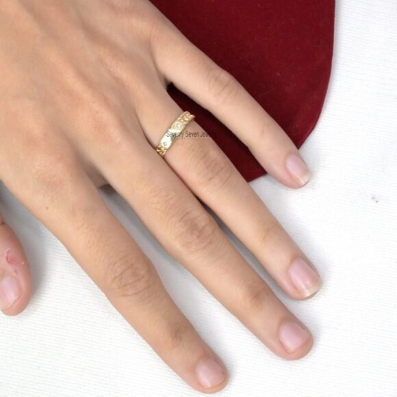 Diamond Curb Link Ring 14K Gold, Cuban Link Engagement Ring