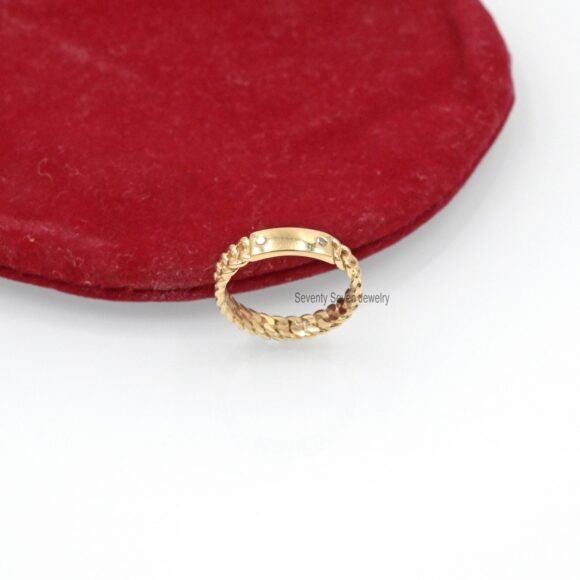 Diamond Curb Link Ring 14K Gold, Cuban Link Engagement Ring - Image 2