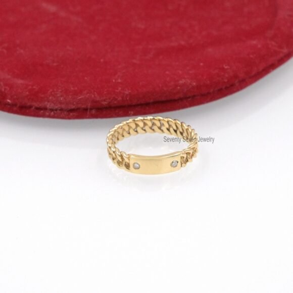 Diamond Curb Link Ring 14K Gold, Cuban Link Engagement Ring - Image 6