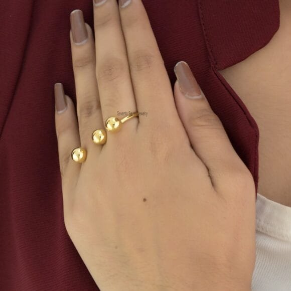 14K Gold Two Finger Ring, Fashionable Ring, Two finger Connected Ring