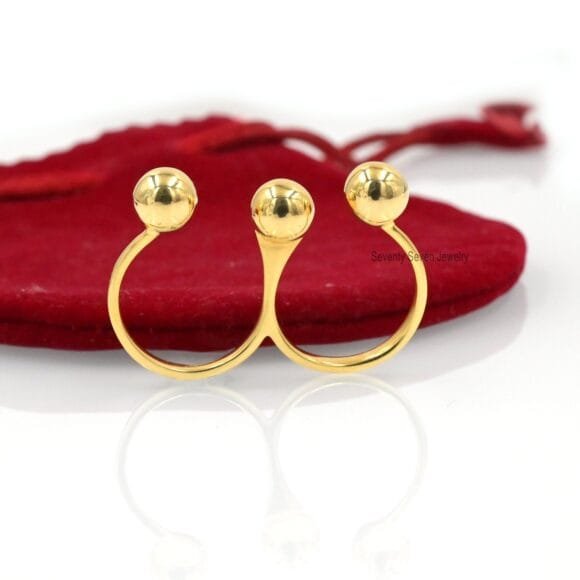 14K Gold Two Finger Ring, Fashionable Ring, Two finger Connected Ring - Image 2