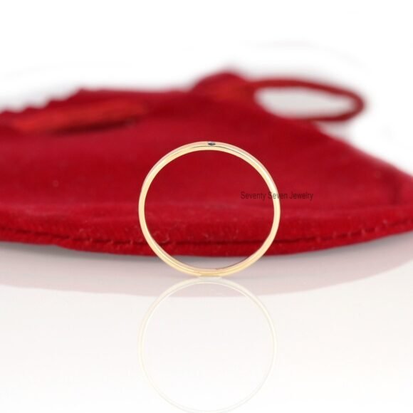 9K Gold Diamond Band Ring, Single Stone Band Ring, Tiny Black Diamond Ring - Image 3