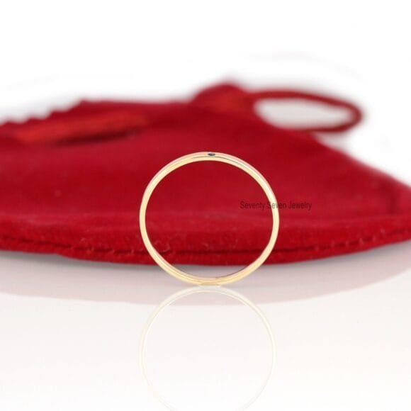 14K Gold Black Diamond Band Ring, 14K Stackable Black Diamond Thin Ring - Image 3