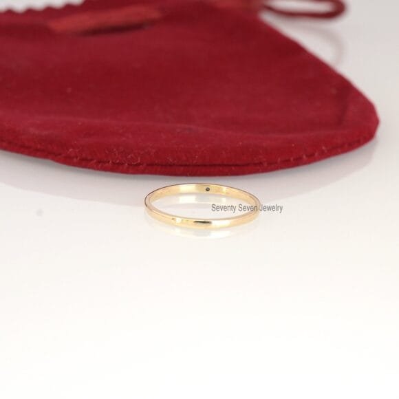 14K Gold Black Diamond Band Ring, 14K Stackable Black Diamond Thin Ring - Image 5