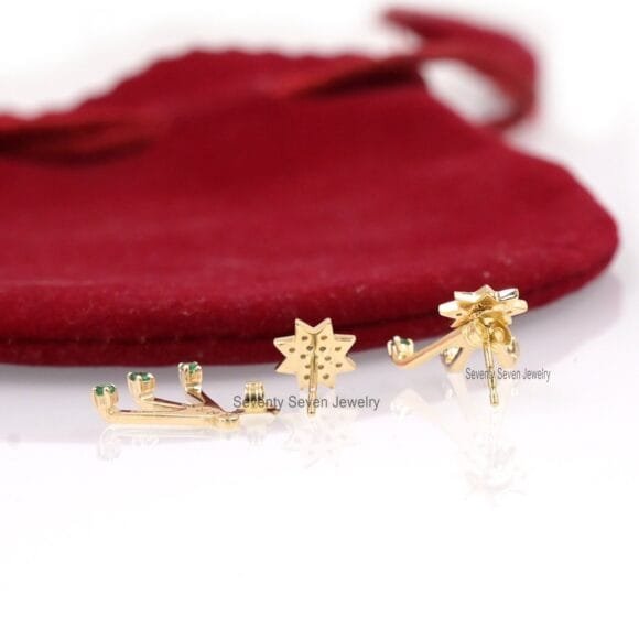 9K Gold Diamond Jackets Earrings, Gold Star Minimalist Earrings - Image 4