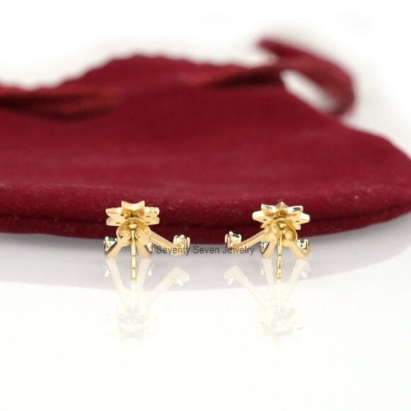 9K Gold Diamond Jackets Earrings, Gold Star Minimalist Earrings - Image 5