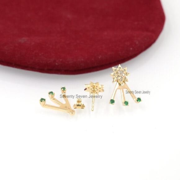 9K Gold Diamond Jackets Earrings, Gold Star Minimalist Earrings - Image 6