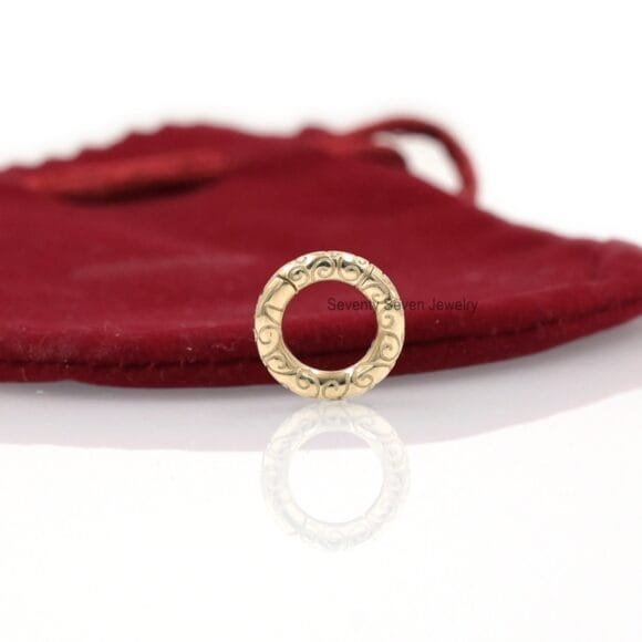 Engraved Enhancer 9k Gold Charm Holder, Gold Round Enhancer Charm Holder - Image 3