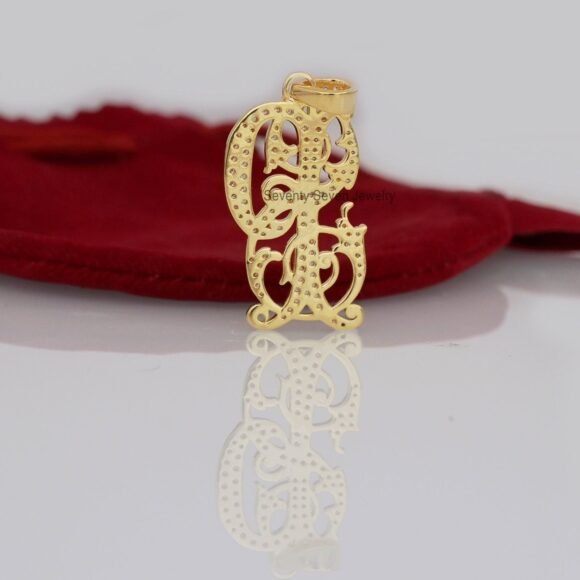 Gold Plated Diamond Monogram Pendant, 2 Letter Monogram - Image 3