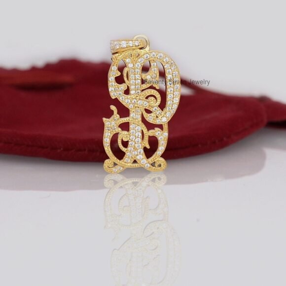 Gold Plated Diamond Monogram Pendant, 2 Letter Monogram