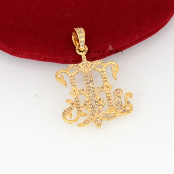 Gold Plated Diamond Monogram Pendant, 2 Letter Monogram - Image 4