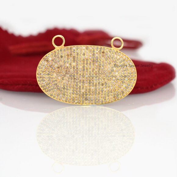 925 Silver Diamond Pendant, Pave Diamond Connector Pendant - Image 3