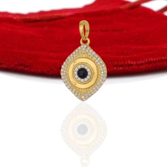 Solid Gold Evil Eye Pendant, 14K Gemstone Evil Eye Pendant