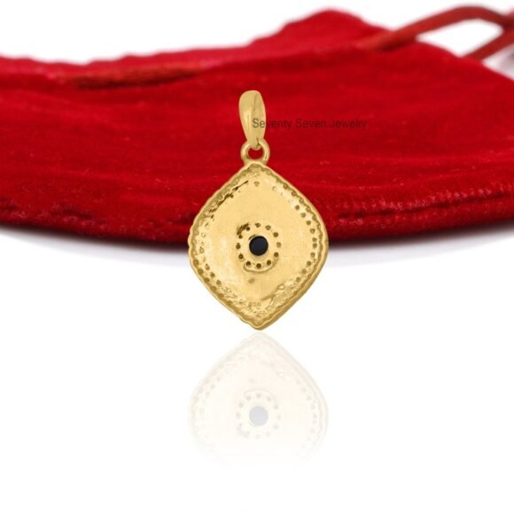 Solid Gold Evil Eye Pendant, 14K Gemstone Evil Eye Pendant - Image 2
