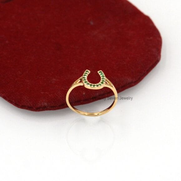 Horseshoe Diamond Ring, 9K Gold Horseshoe Diamond Ring - Image 2