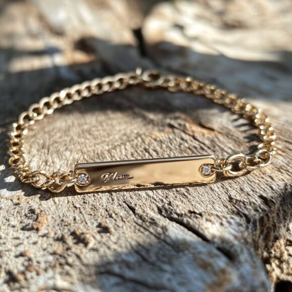 14K Gold Plated Name Bar Bracelet, Nameplate Bracelet
