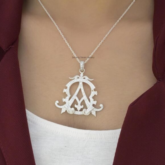 Gold Plated Diamond Monogram Pendant, 2 Letter Monogram - Image 2