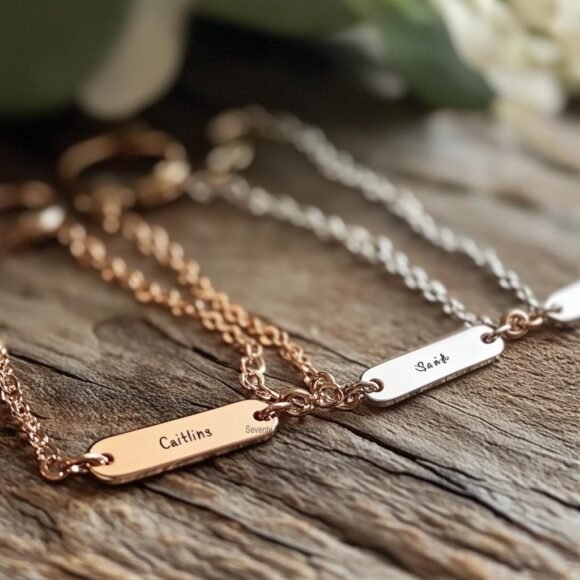 14K Gold Plated Name Bar Bracelet, Custom Engraved Bracelet - Image 2