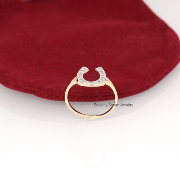 14K Gold Horseshoe Diamond Ring, Vintage Gold Horseshoe Diamond Ring - Image 2