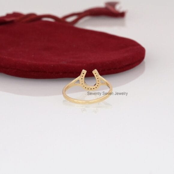 14K Gold Horseshoe Diamond Ring, Vintage Gold Horseshoe Diamond Ring - Image 7