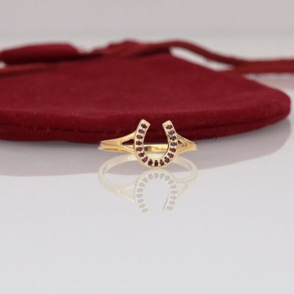 Horseshoe Diamond Ring, 9K Gold Horseshoe Diamond Ring - Image 4