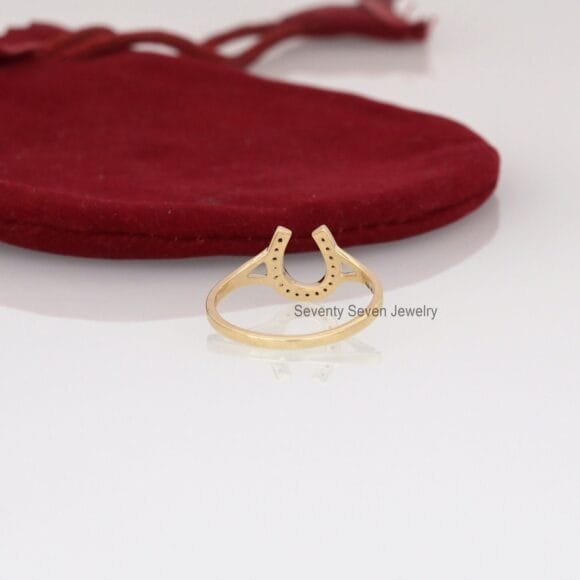 Horseshoe Diamond Ring, 9K Gold Horseshoe Diamond Ring - Image 9