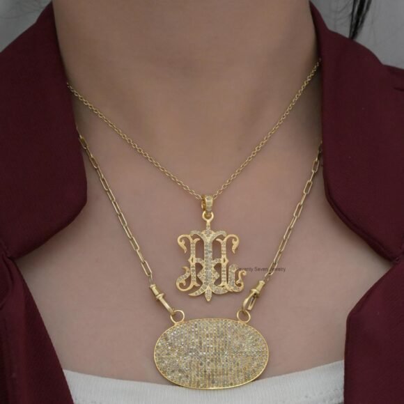 925 Silver Diamond Pendant, Pave Diamond Connector Pendant