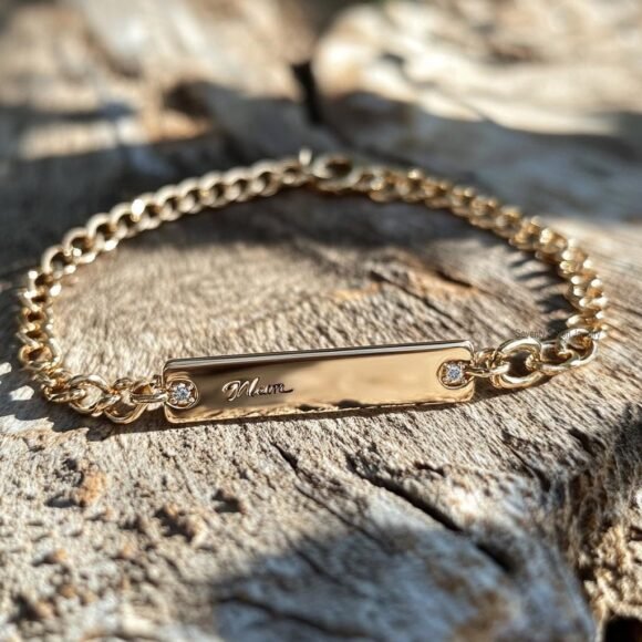 14K Gold Plated Name Bar Bracelet, Nameplate Bracelet - Image 2